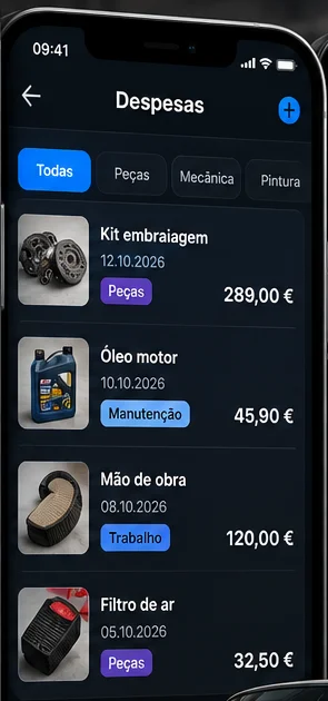 Lista de despesas com categorias na app PROJEX
